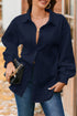 Cable Texture Button Front Puff Sleeve Shacket